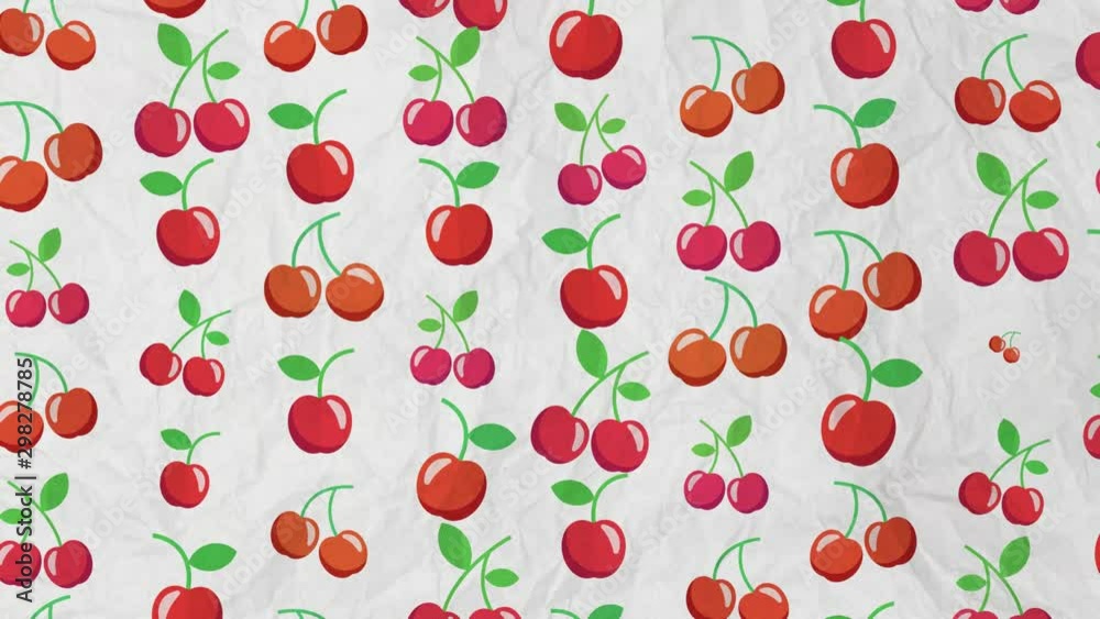 Cherries Pattern Animation with Chroma Key and Luma Matte. Loop-ready. Perfect for overlays and motion backgrounds.