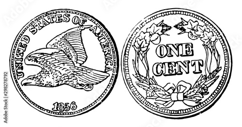 Copper-Nickel Cent Coin, 1856 vintage illustration.