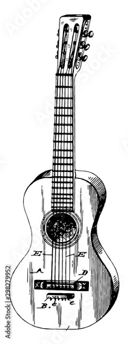 Nylon String Classical Guitar, vintage illustration.
