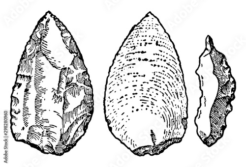 Mousterian Age stone implements vintage illustration.