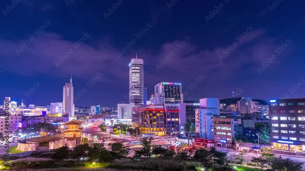 night street view 4k timelapse of dongdaemun gate in Seoul, South Korea night street view 4k timelapse of dongdaemun gate in Seoul, South Korea
