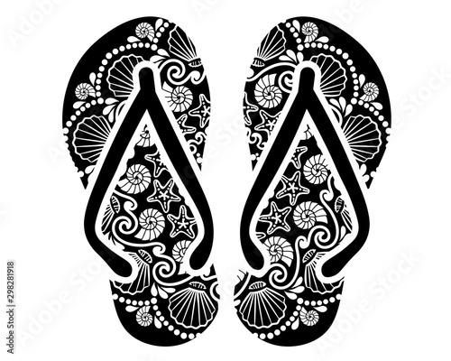 Flip flops clip art. Mandala zentangle art. Digital downloads pattern.