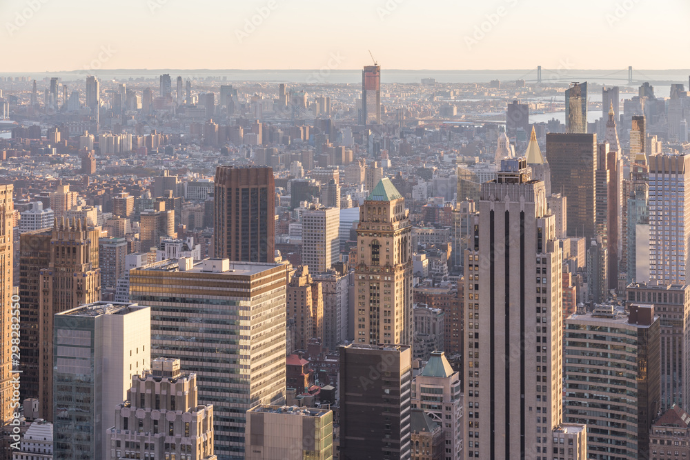 Sunset and night view of Manhattan, cityscapes of New York, USA