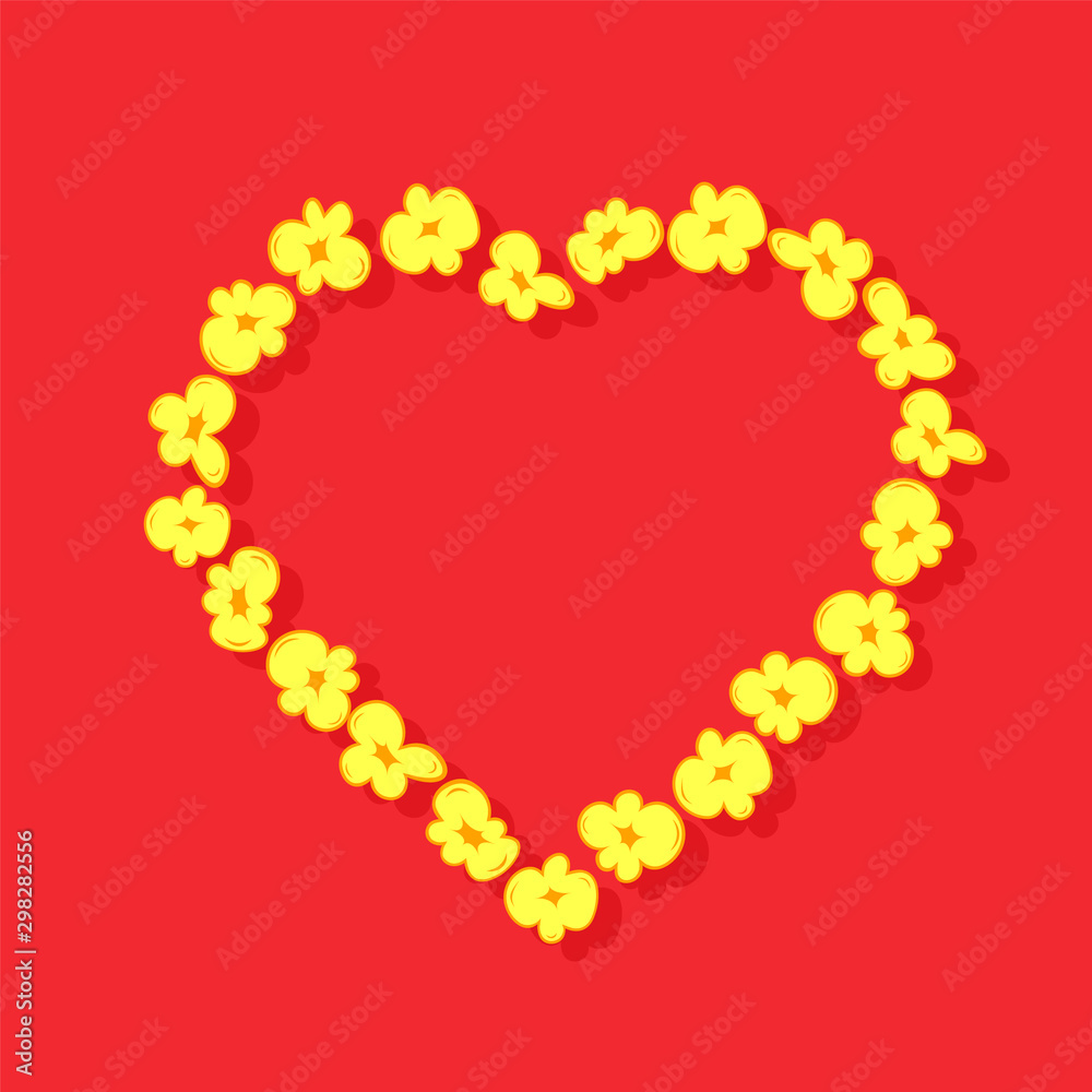 Popcorn heart frame. Clipart image isolated on red background