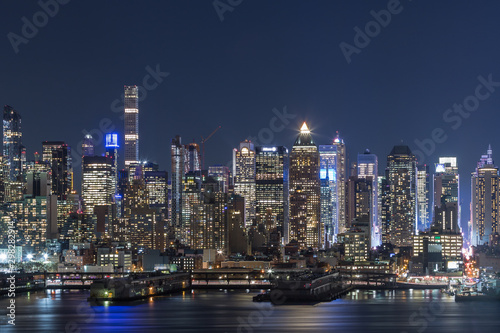 Sunset and night view of Manhattan, cityscapes of New York, USA