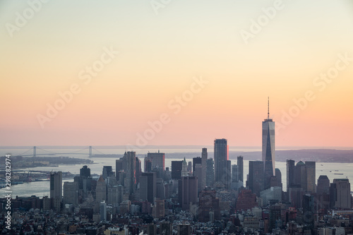 Beautiful sunset in New York  Manhattan skyline view from the Empire State Building