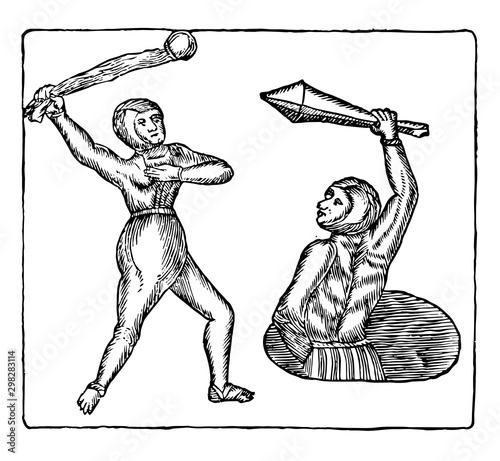Wager of Battle Between a Man and Woman vintage illustration.