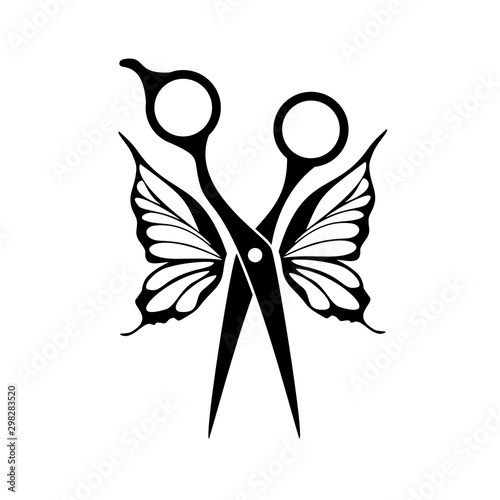 Beauty salon logo, barbershop logotype. Scissors and tools. Hairdresser icon.