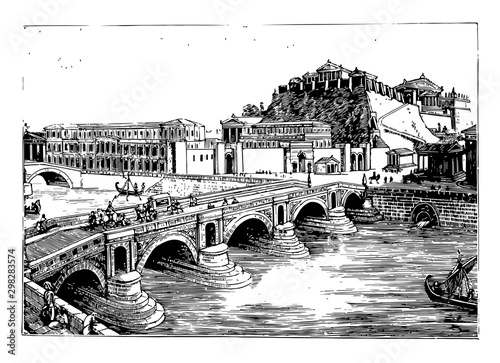 Capitoline and Cloaca Maxima vintage illustration.
