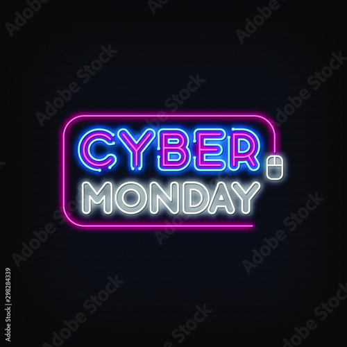 Cyber Monday Neon Signs Style Text Vector