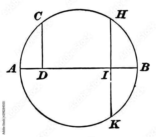 Circle With a Perpendicular Drawn to the Diameter vintage illustration.