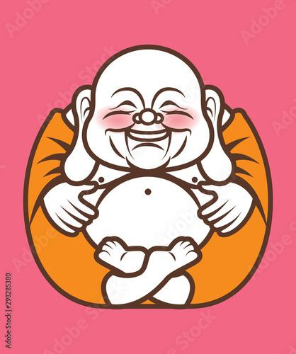 Cute Chubby long ears Happy Laughing Buddha character cartoon. Vector cartoon illustration. Religion - vector