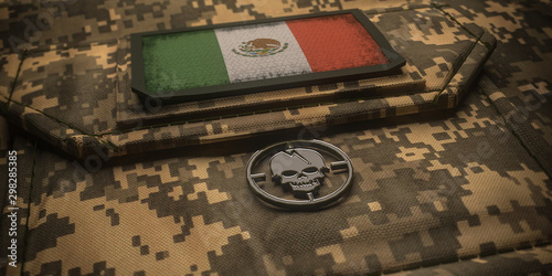 United Mexican States army chevron on ammunition with national flag. 3D illustration photo