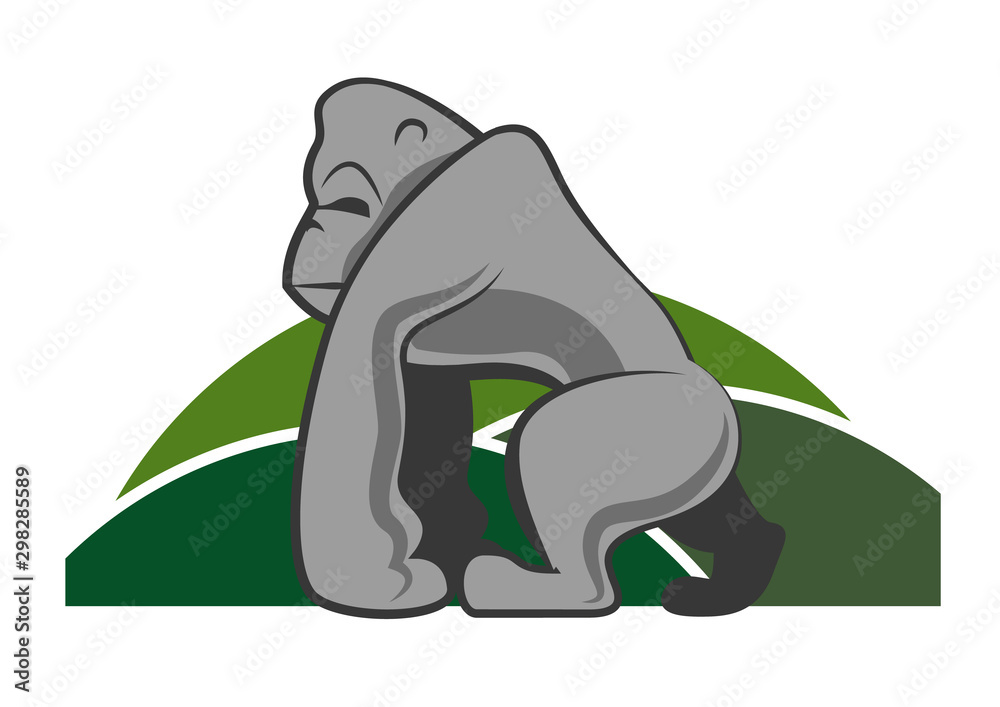 Gorilla character with green field views background. Gorilla mascot - vector Gorilla character with green field views background. Gorilla mascot - vector