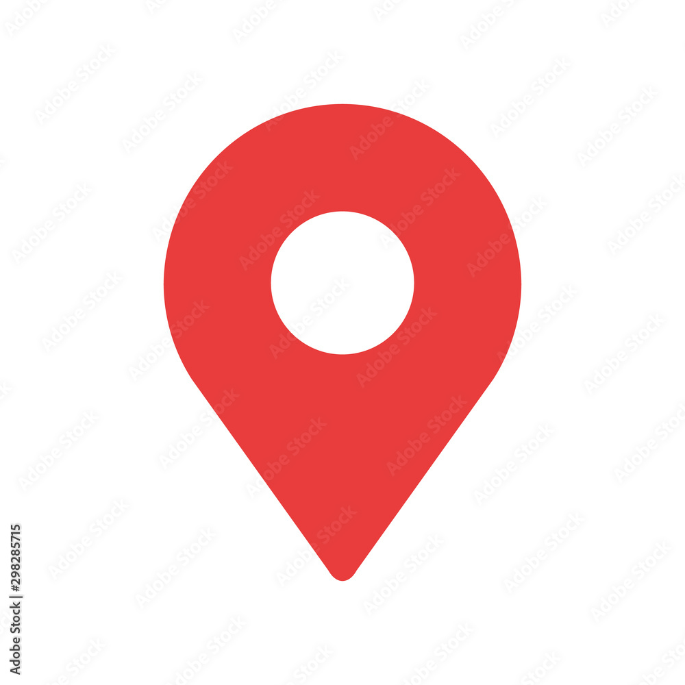 Obraz premium Prosty czerwony pin mapy. Pojęcie współrzędnych globalnych, kropki, końcówki igły, interfejsu użytkownika. Płaski trend nowoczesny projekt graficzny marki na białym tle