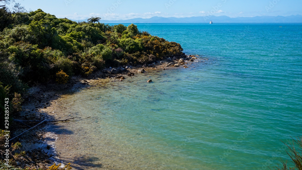 Fototapeta premium Walkway and the Beach at Anchorage Bay, Abel Tasman National Park, New Zealand
