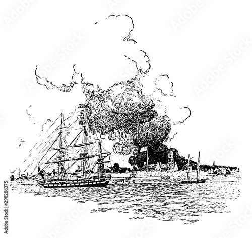 The Great Fire of New York in 1776 vintage illustration