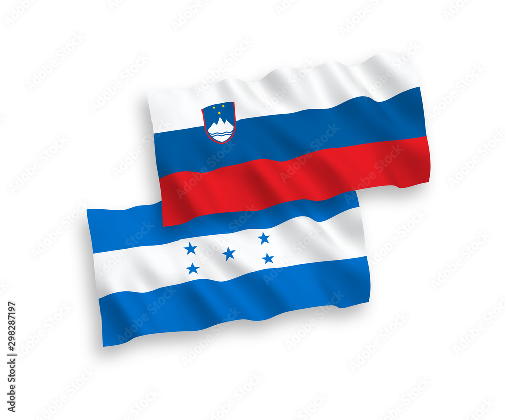 Fototapeta premium Flags of Slovenia and Honduras on a white background