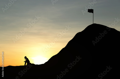 Tablou pe pânză Silhouette woman are sad to not be able to climb the mountain