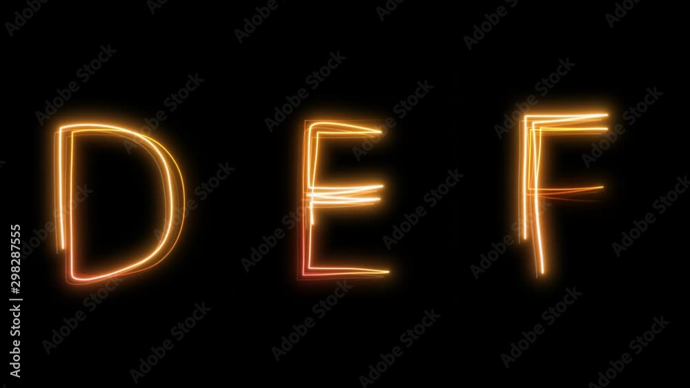 Light Painting Alphabet and Numbers. Includes animated, hand drawn, glowing letters A to Z and numbers 0 to 9 on black backgrounds. Loop ready animation.