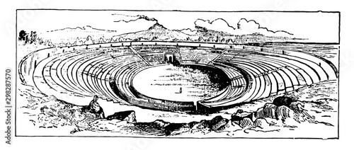 Pompeii amphitheatre vintage illustration.