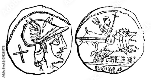 Denarius vintage illustration.
