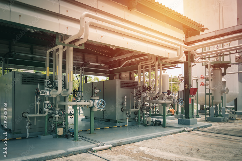 Air compressor station in factory with sunlight support industrial air