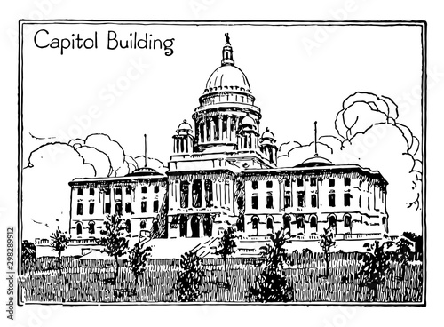 Rhode Island Capitol Building vintage illustration