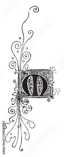 M, Gothic Uncial, vintage illustration photo