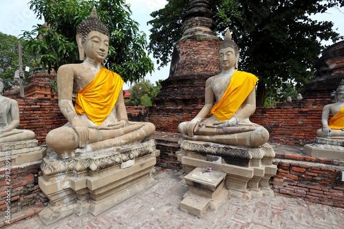 Two Ancient Buddha Images In Ayuthaya Thailand