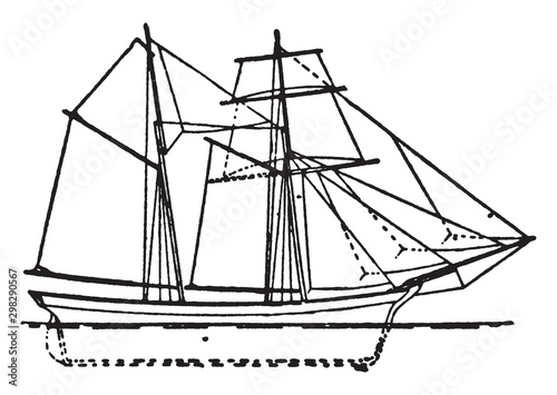 English Schooner, vintage illustration.