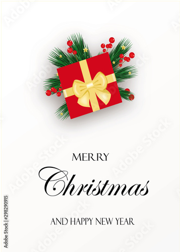 Christmas card with gift and decoration