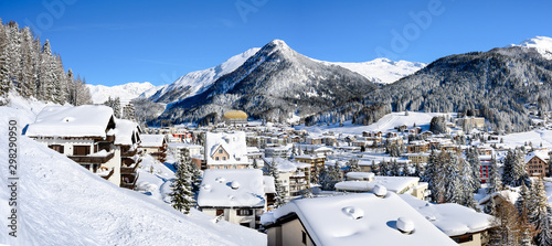 Panoramic landscape of winter resort Davos - the home of annual  World Economy Forum. photo
