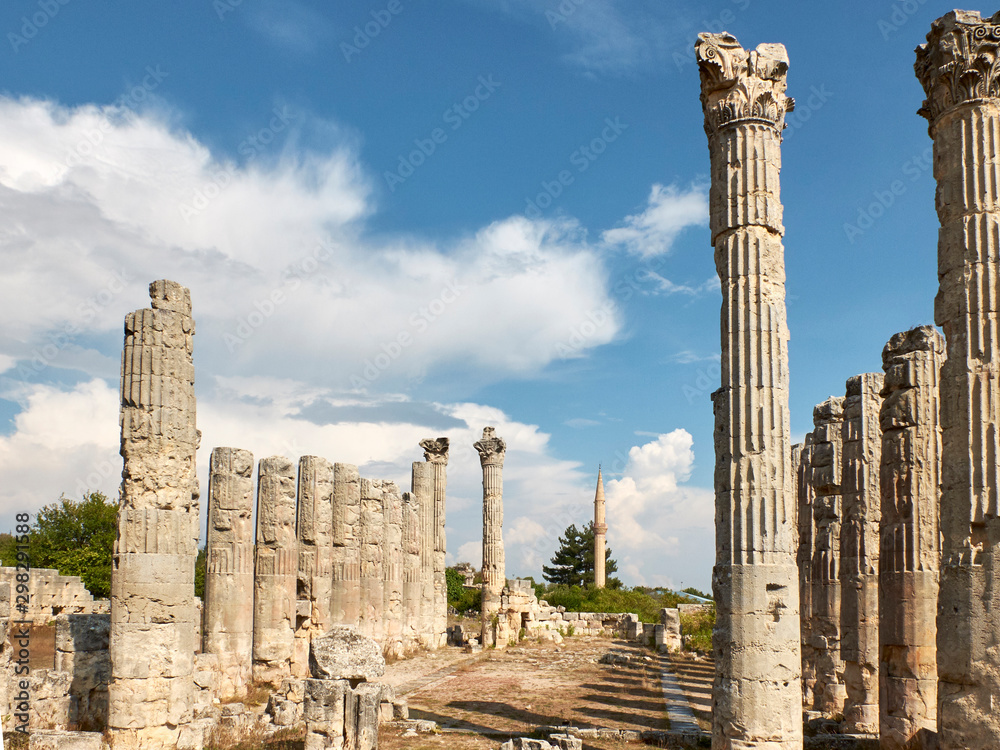 Corynthian columns of Zeus Olbios Temple, ancient Anatolian architecture of the Hellenistic period