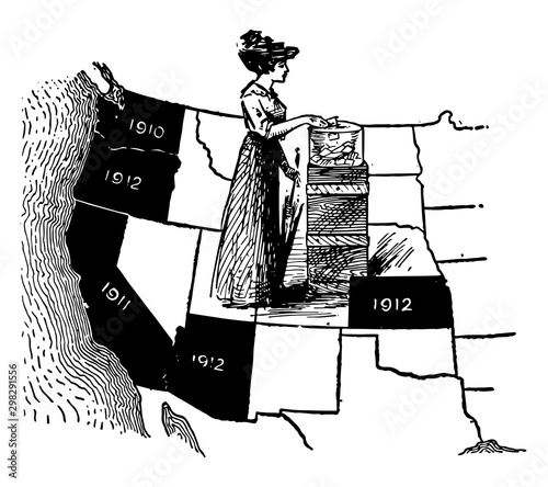Women's Suffrage Map vintage illustration