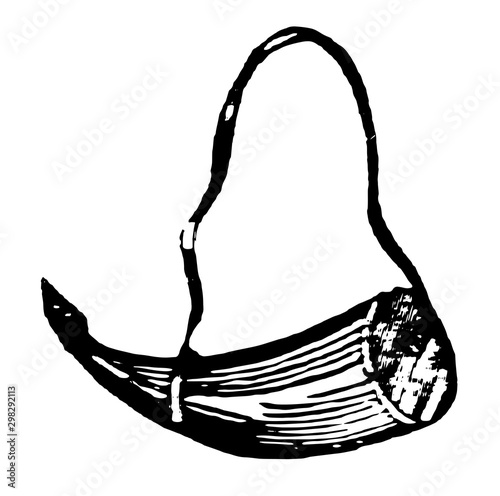 Powder horn, vintage illustration.