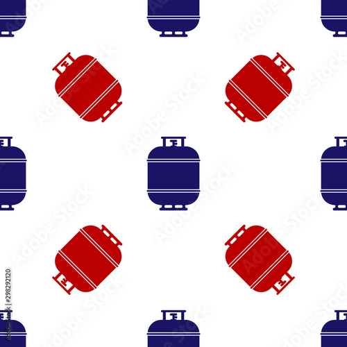 Blue and red Propane gas tank icon isolated seamless pattern on white background. Flammable gas tank icon. Vector Illustration