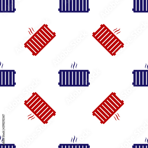 Blue and red Heating radiator icon isolated seamless pattern on white background. Vector Illustration