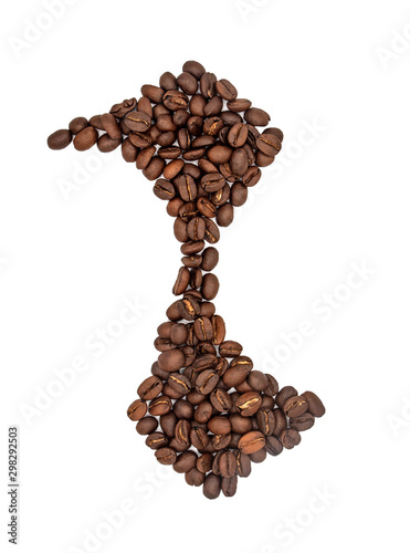 English alphabet of Coffee seeds isolated on white background, Letter I symbol made from Coffee seeds.