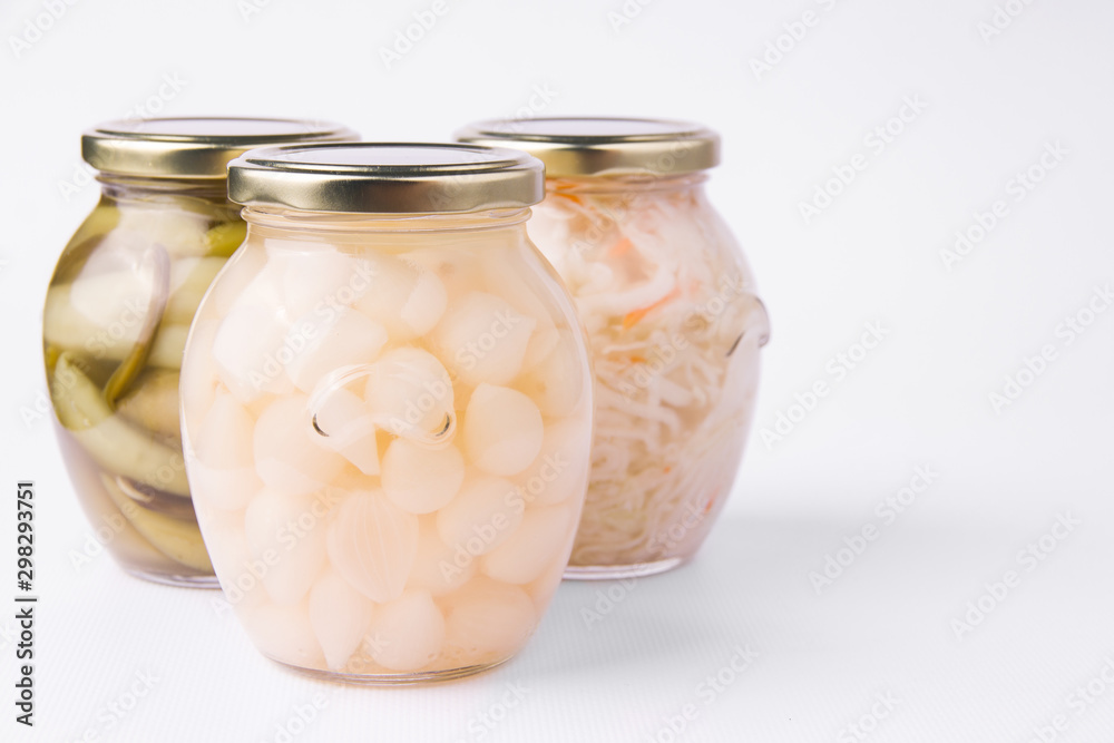 Fermented vegetables on a white background. Fermented vegetables on a white background.