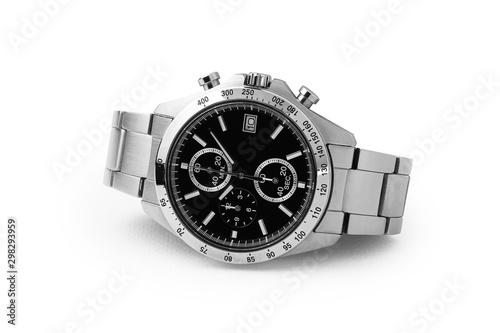 Luxury watch isolated on white background. With clipping path for artwork or design. Black.