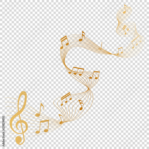 gold musical notes melody on transparent background