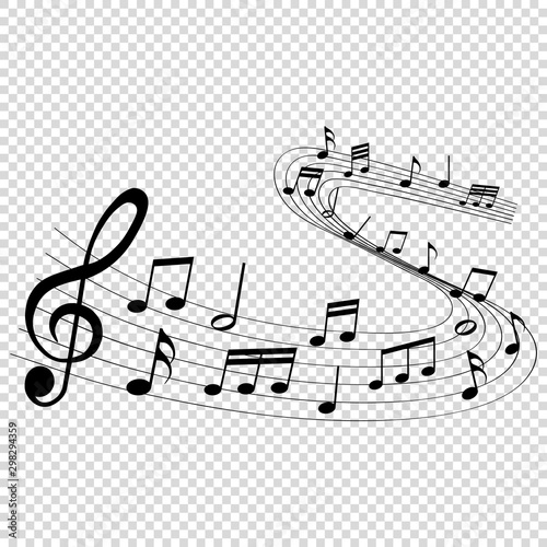 musical notes melody on transparent background