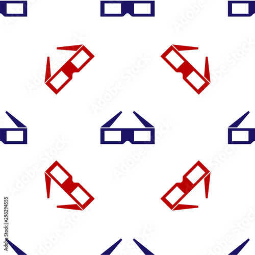 Blue and red 3D cinema glasses icon isolated seamless pattern on white background. Vector Illustration