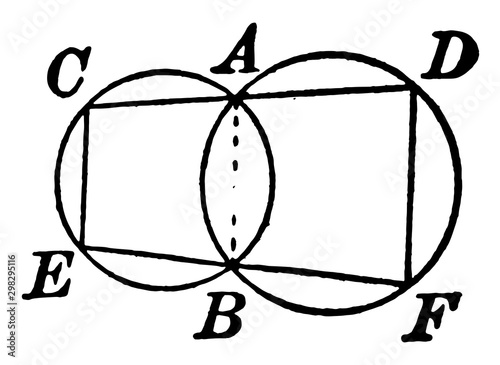Two Intersecting Circles With Lines vintage illustration.