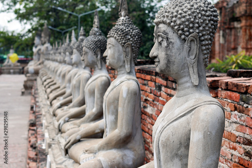 Row Of Ancient Buddha Images In Ayuthaya Thailand