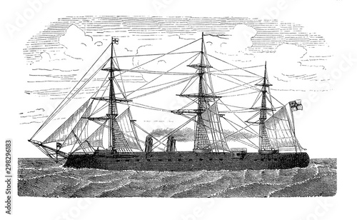 Ironclad warship Koenig Wilhelm, armored frigate of the Prussian and later the German Imperial Navy, sail and steam engine ship launched in 1865