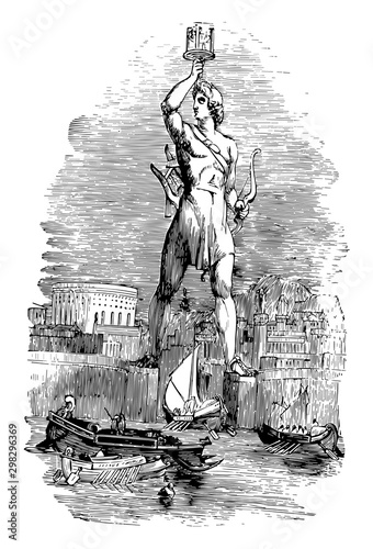 Colossus at Rhodes, vintage illustration.