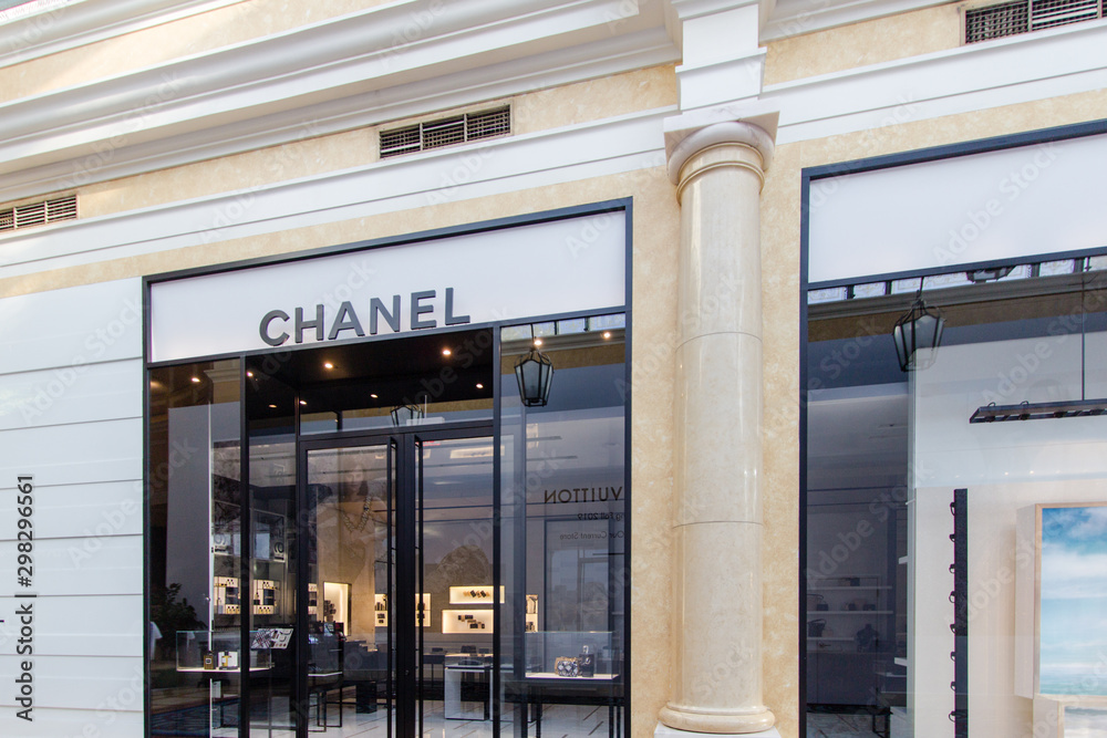 Las Vegas, Nevada, USA - May 6, 2019: Exterior of the Chanel Store at the  Grand Canal