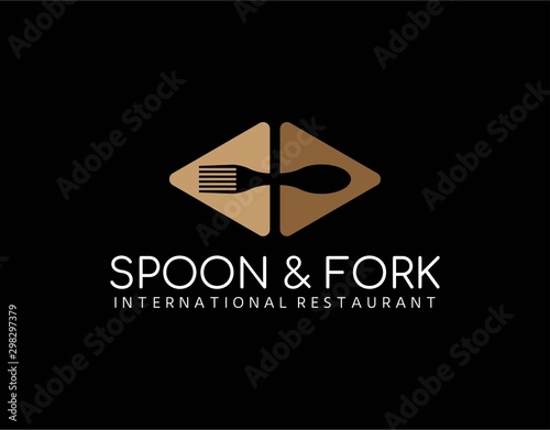 Unique Logo of Restaurant with Premium and Modern Concept. Designed with Spoon dan Fork Icon Image in Negative Space on Triangle Shape. Suitable for Restaurant and Coffee Shop Logo. Vector.